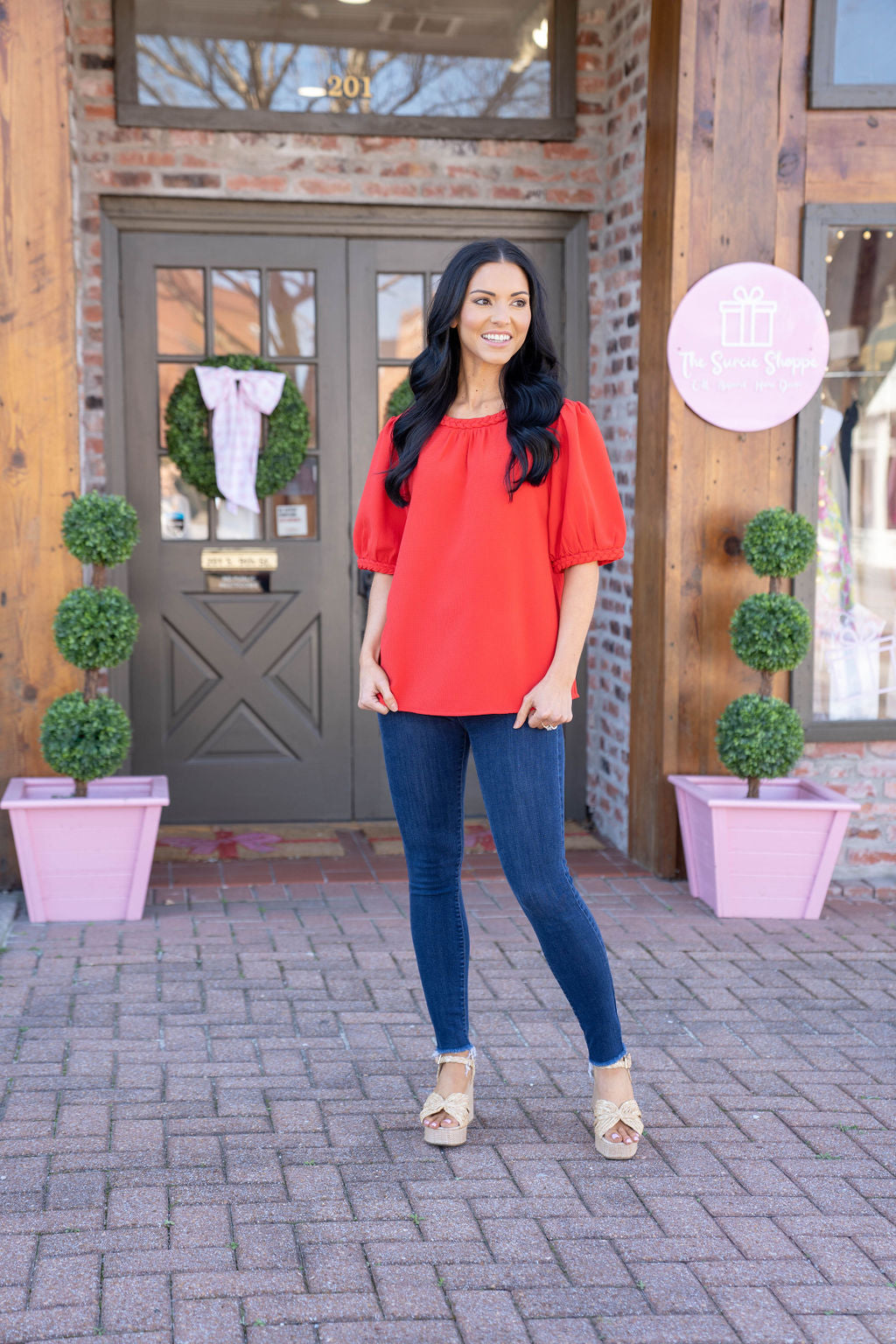 Ruby Puff Sleeve Top, Red
