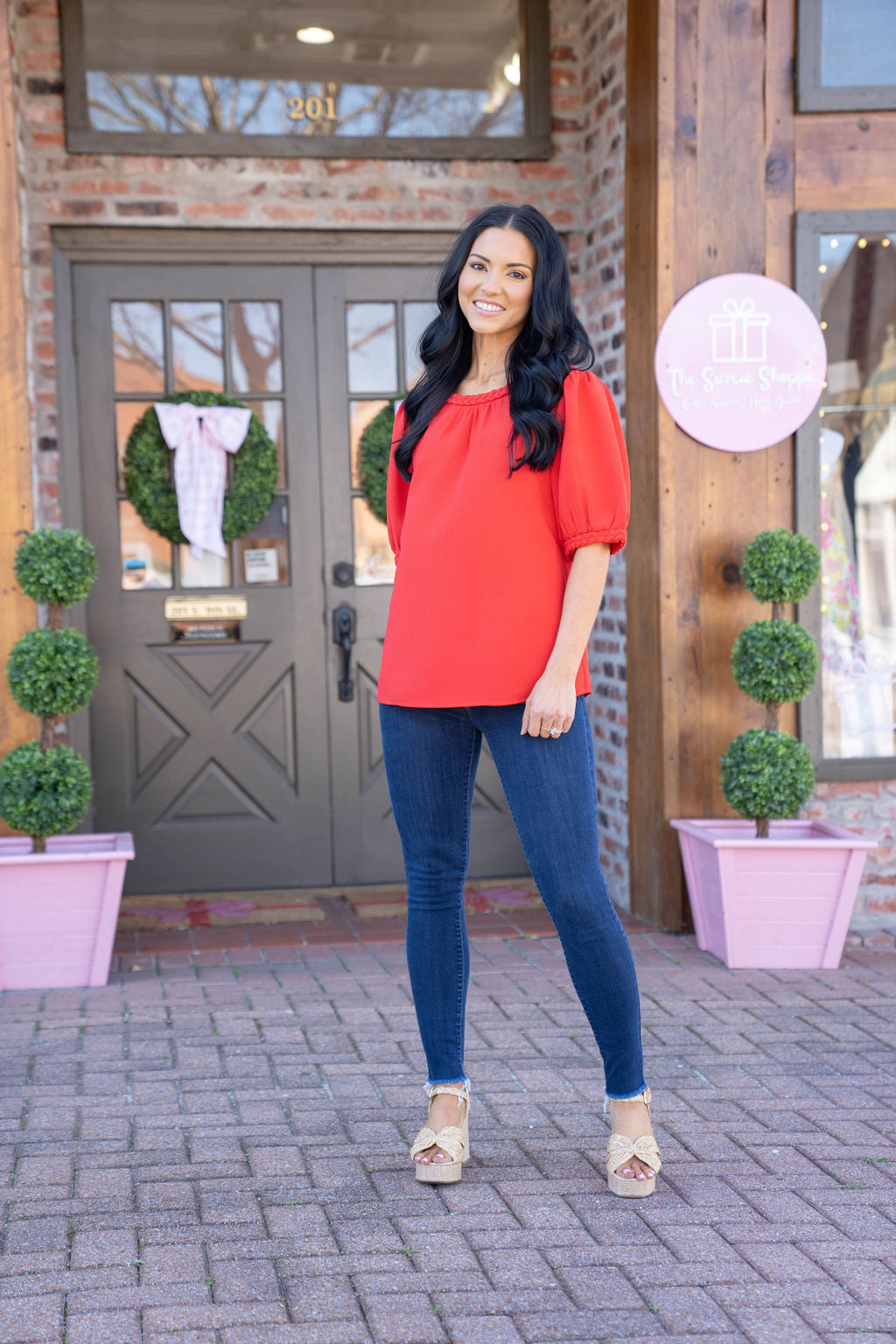 Ruby Puff Sleeve Top, Red