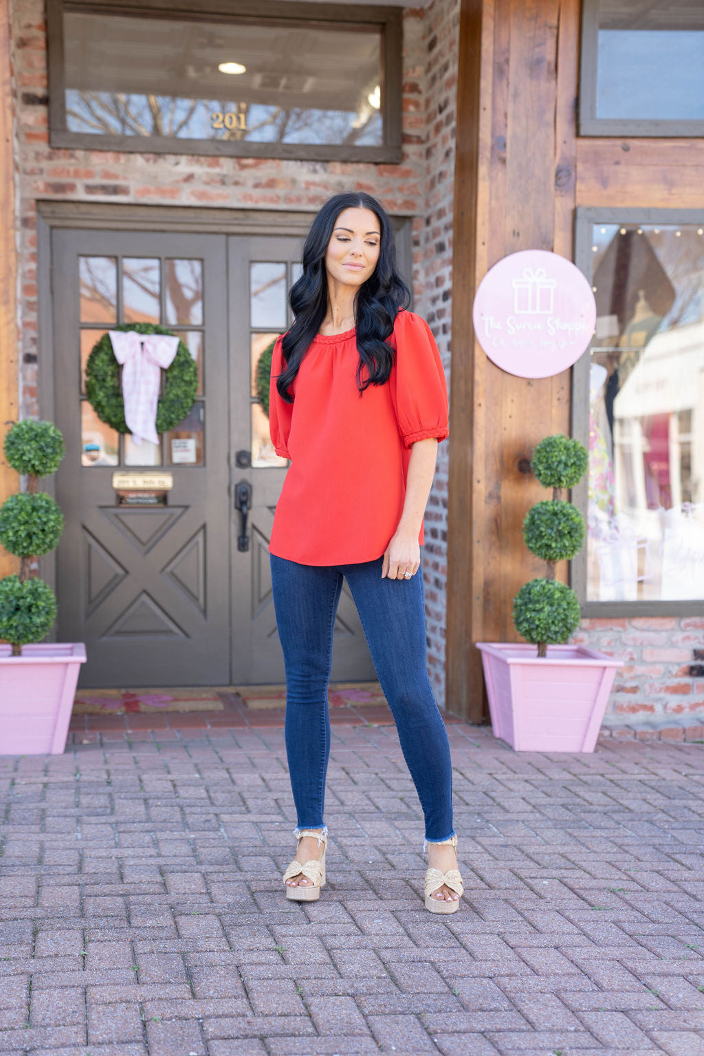 Ruby Puff Sleeve Top, Red