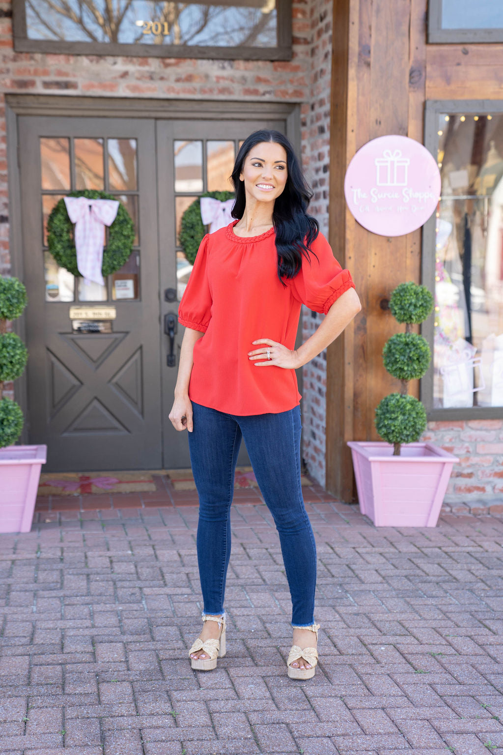 Ruby Puff Sleeve Top, Red