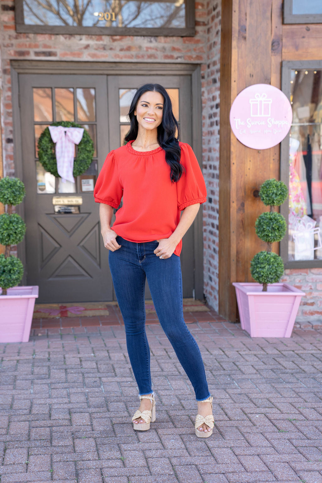 Ruby Puff Sleeve Top, Red