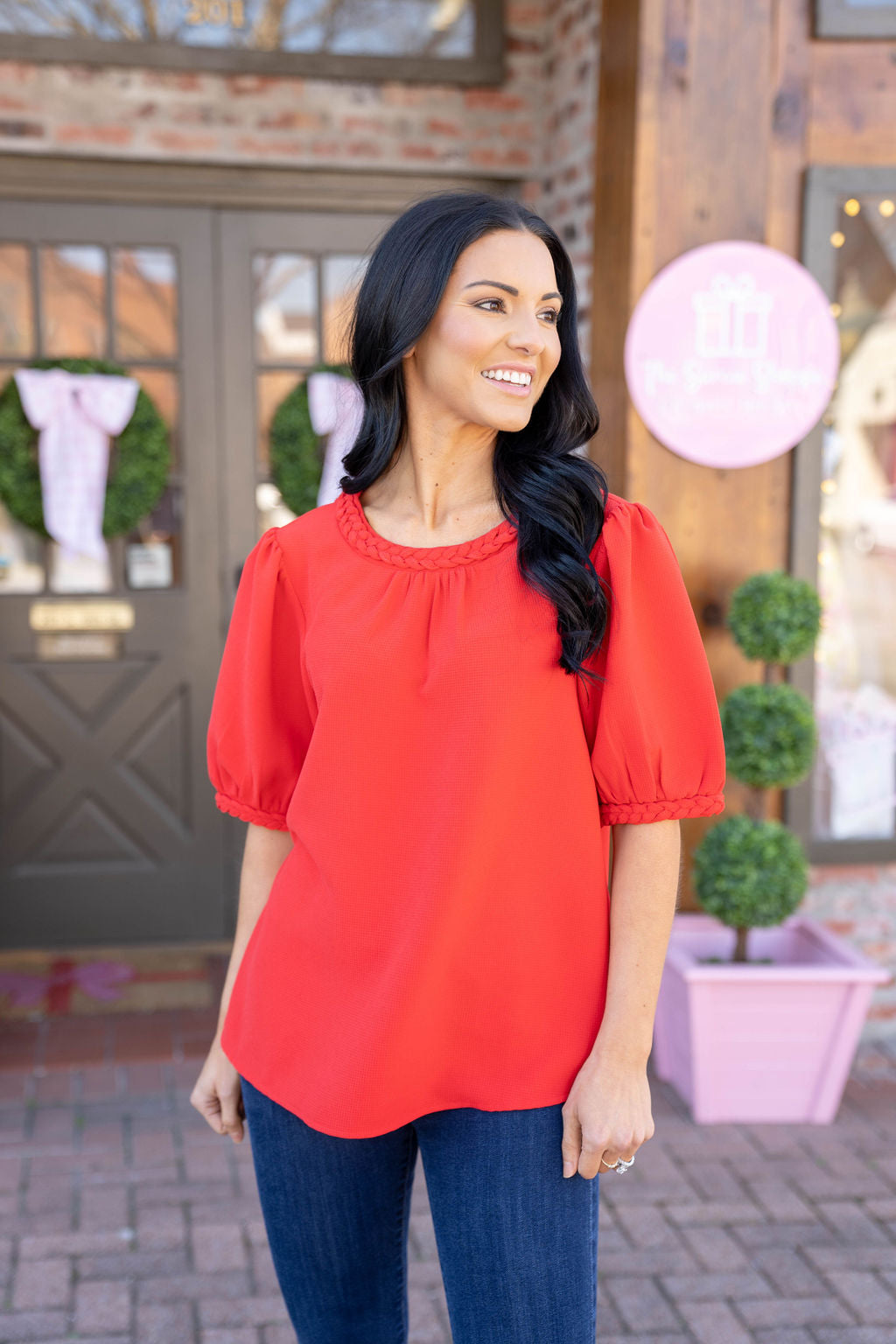 Ruby Puff Sleeve Top, Red