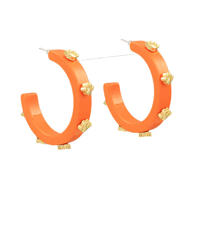 Tiger Paw Studded Hoops, Orange