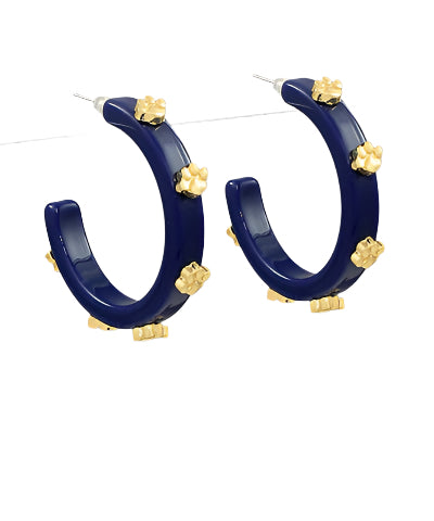 Tiger Paw Studded Hoops, Navy