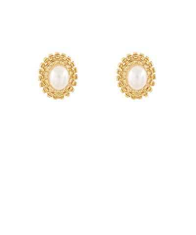 Oval Pearl Stud Earrings