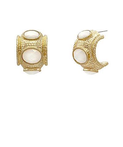 Elise Hammered Gold Earrings | White