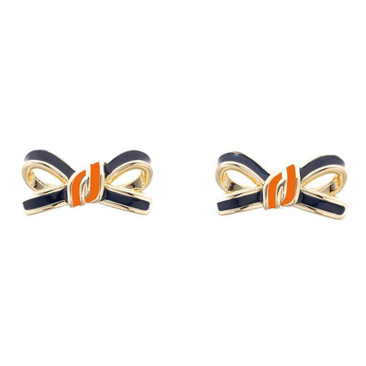 Bow Earrings, Navy & Orange