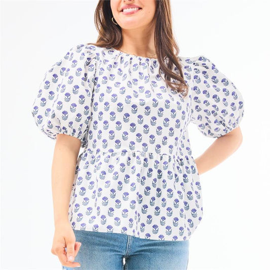 Nina Top, Navy Floral