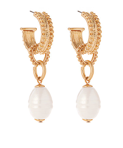 Regal Textured Pearl Hoop Earrings