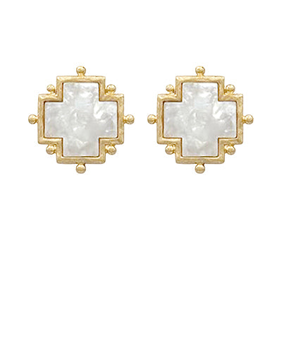 Dotted Cross Earrings, Mother of Pearl