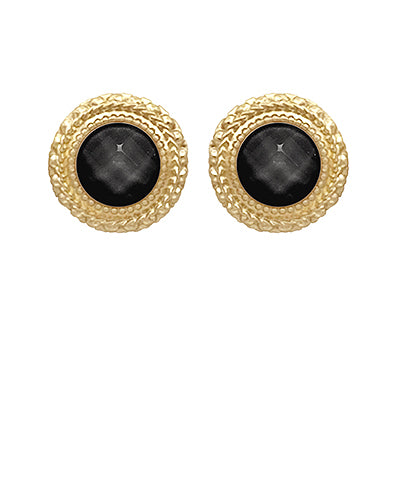 Amelia Round Stone Earrings, Black