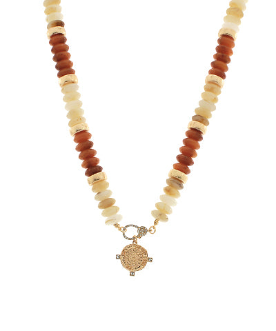 Jessi Beaded Necklace, Ivory/Orange