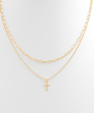 Layered Cross Necklace, Gold
