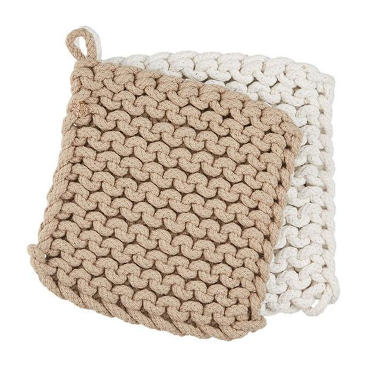 Crochet Pot Holder Set, Taupe