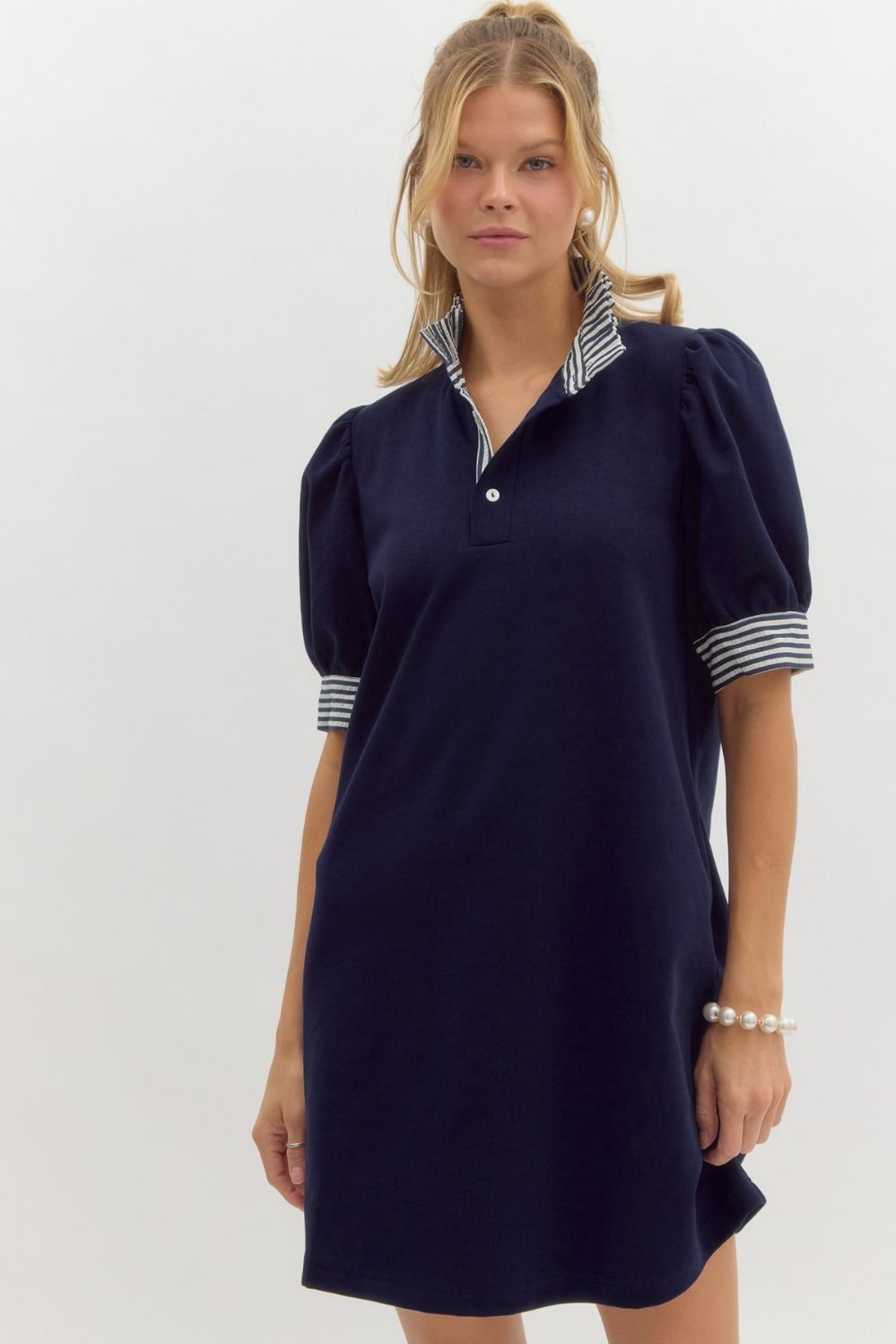 Beverly Collar Dress, Navy