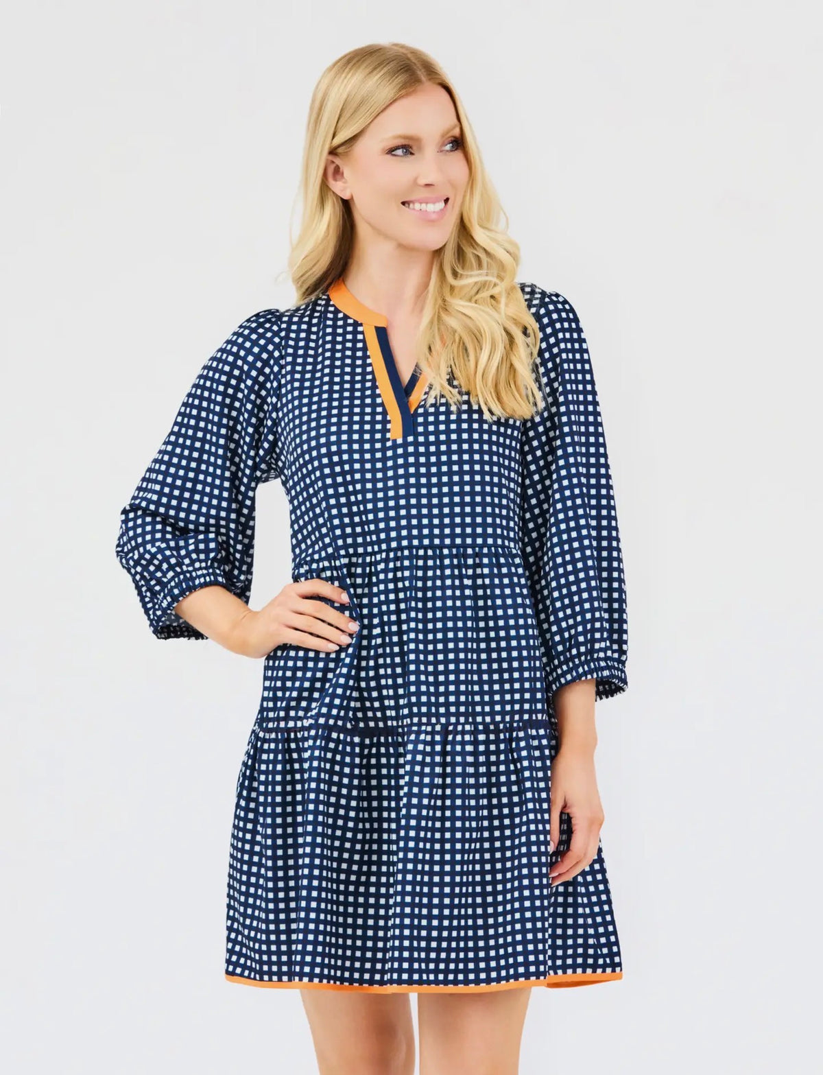Cooper Dress, Gingham Navy and Orange