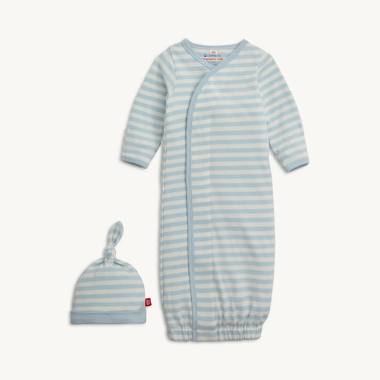 Magnetic Me Blue Stripe Organic Cotton Gown + Hat Set