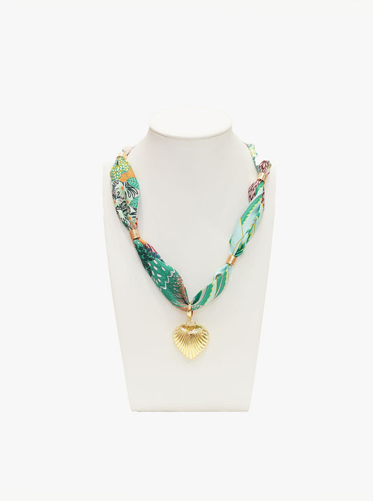 Tahiti Scarf Necklace, Heart Charm