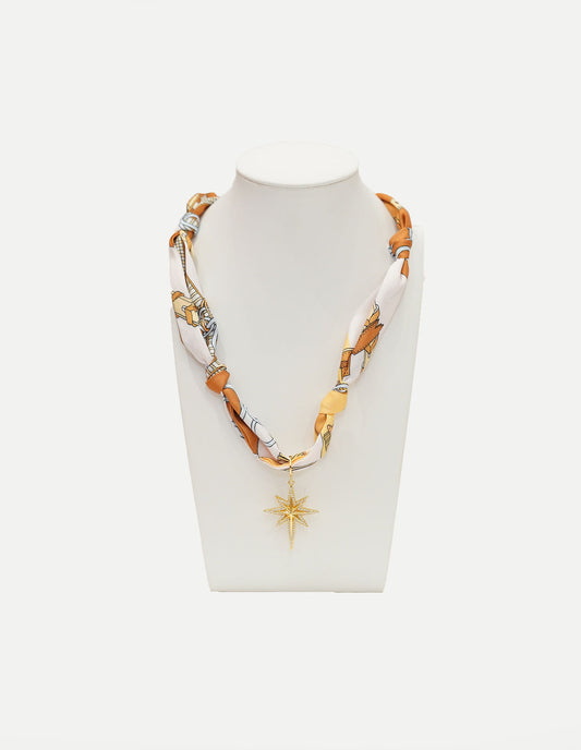 Tulum Scarf Necklace, North Star Charm