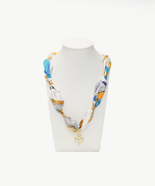 Figi Scarf Necklace, Block Cross Charm