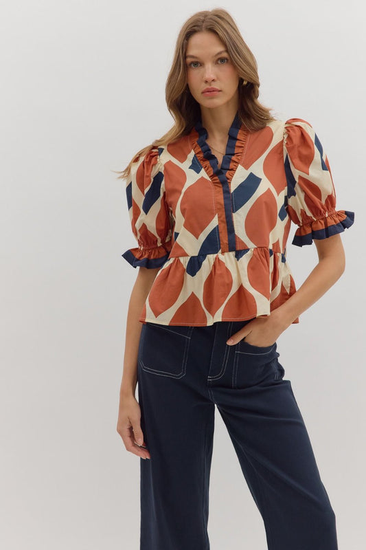 Autumn Mosaic Ruffle Top