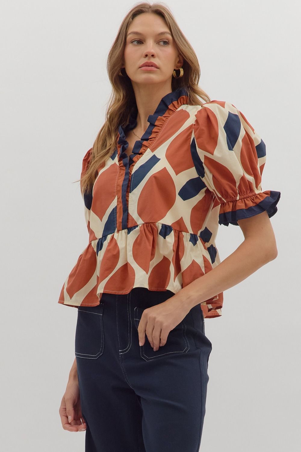 Autumn Mosaic Ruffle Top