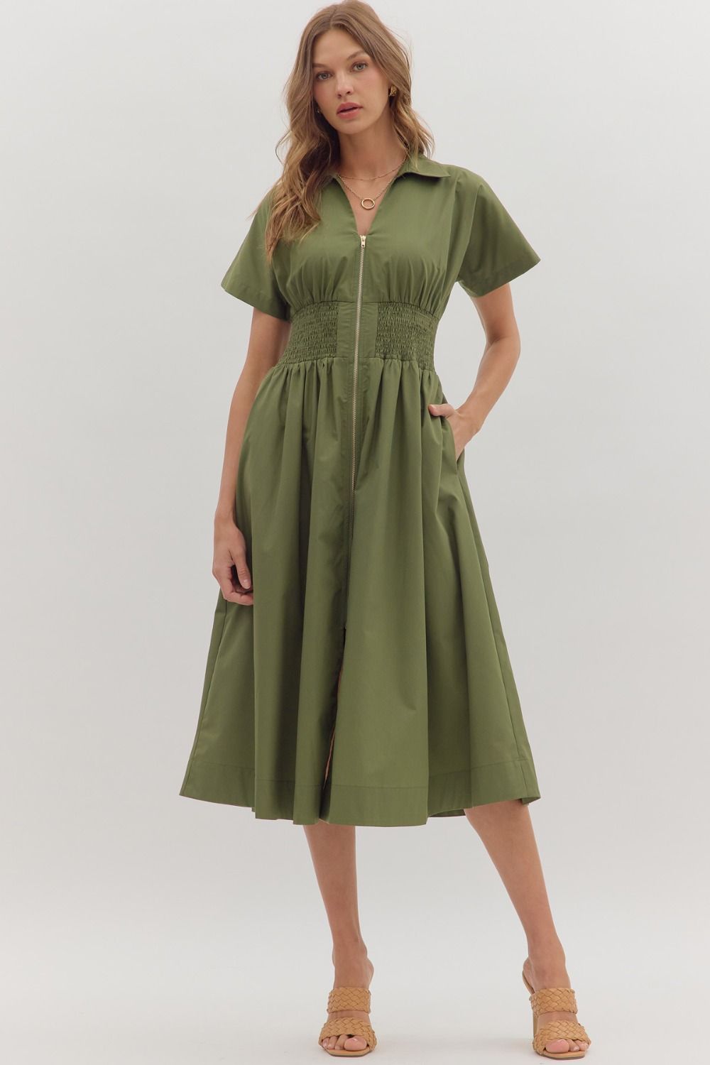 Logan Midi Dress, Olive