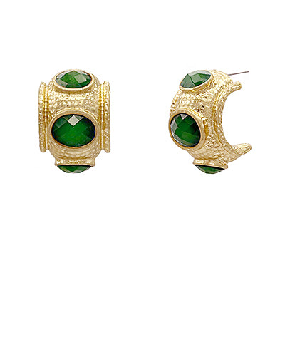 Elise Hammered Gold Earrings | Green