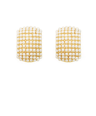 Pave Pearl Half Hoop Earrings