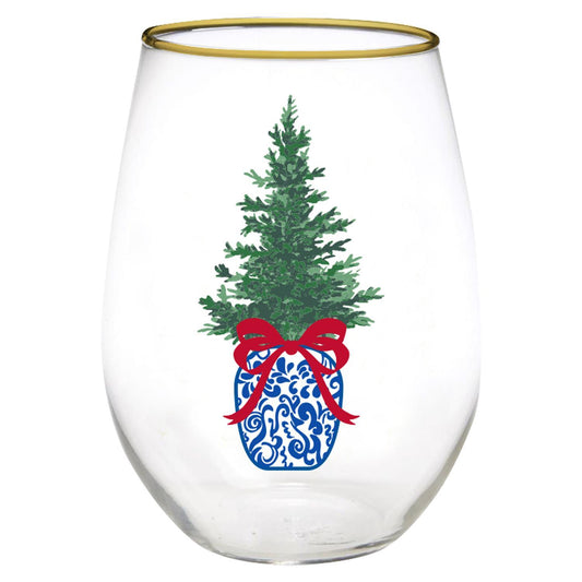 Stemless Wine Glass, Chinoiserie Tree