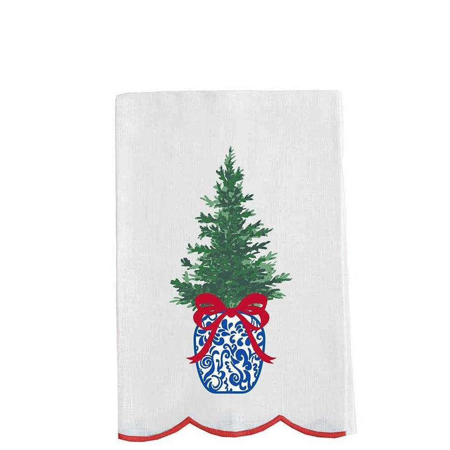 Tea Towel, Embroidered Chinoiserie Tree