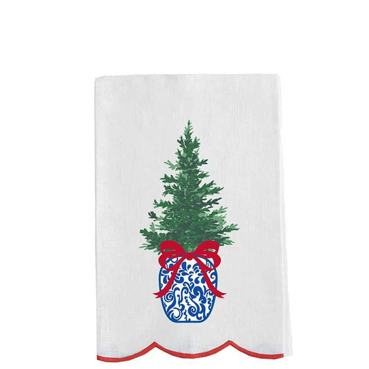 Tea Towel, Embroidered Chinoiserie Tree