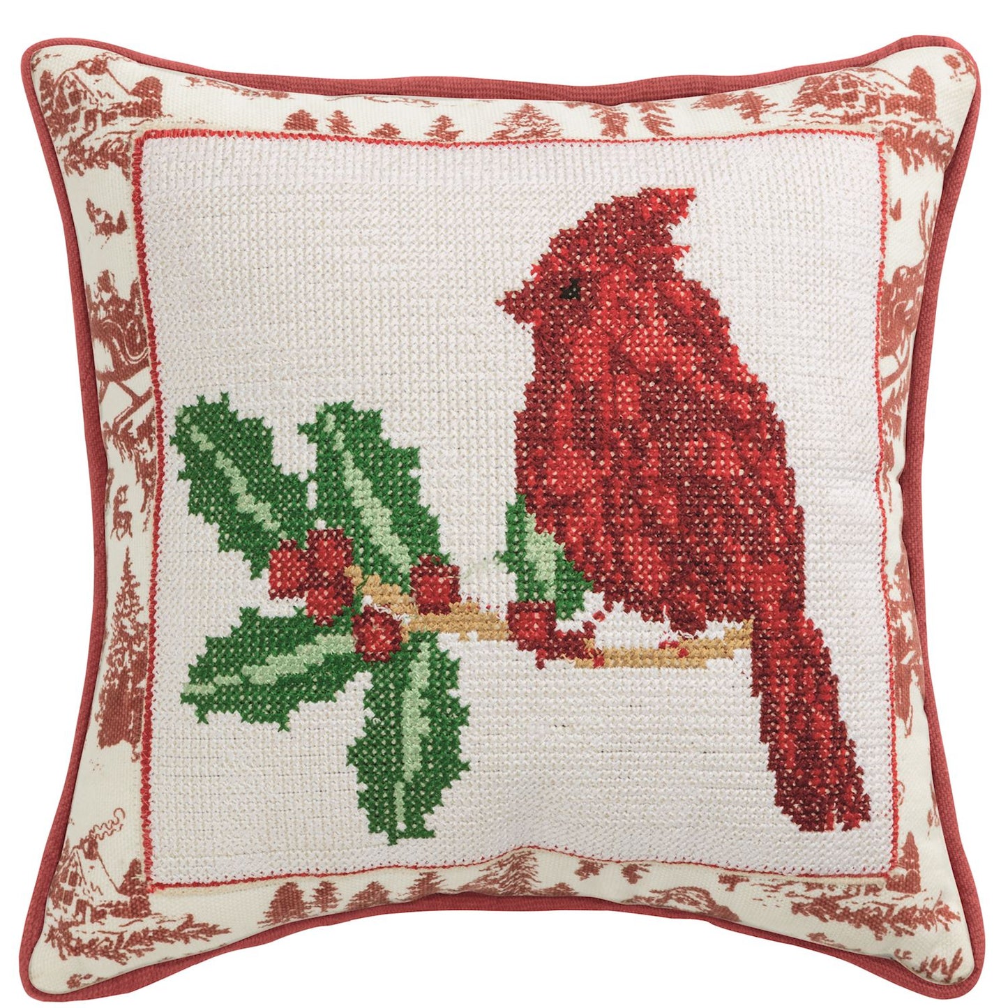 Square Cardinal Needlepoint Pillow