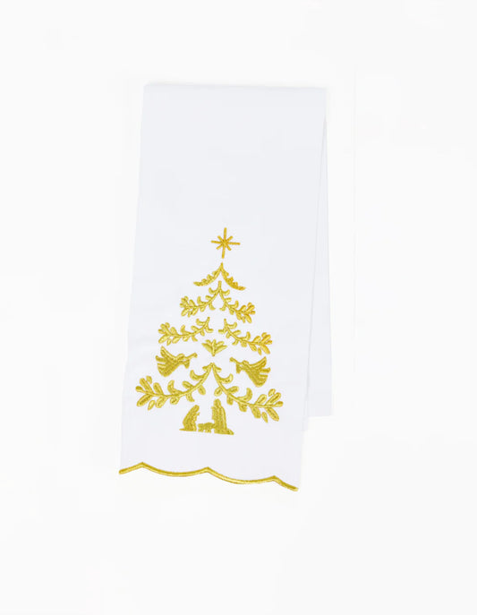 Elegant Nativity Tree Tea Towel