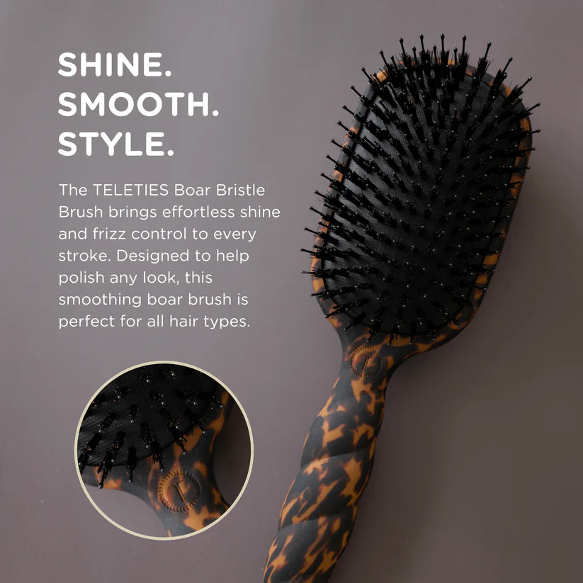 Teleties Boar Bristle Hair Brush, Tortoise