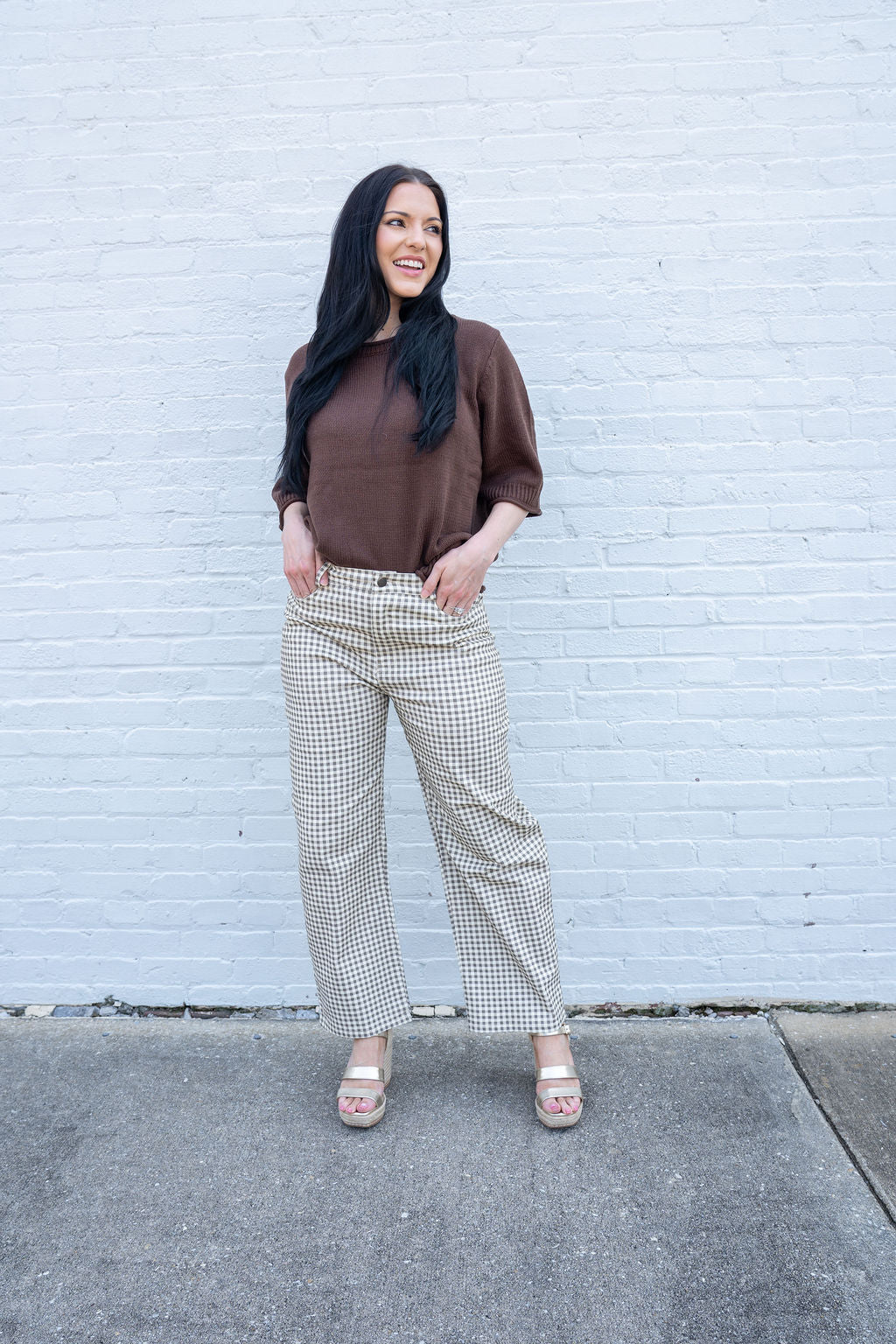 SUSANNA GINGHAM BARREL PANTS