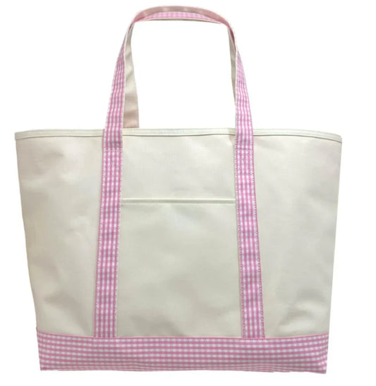 Gingham Pink Trim Maxi Tote Bag, Large
