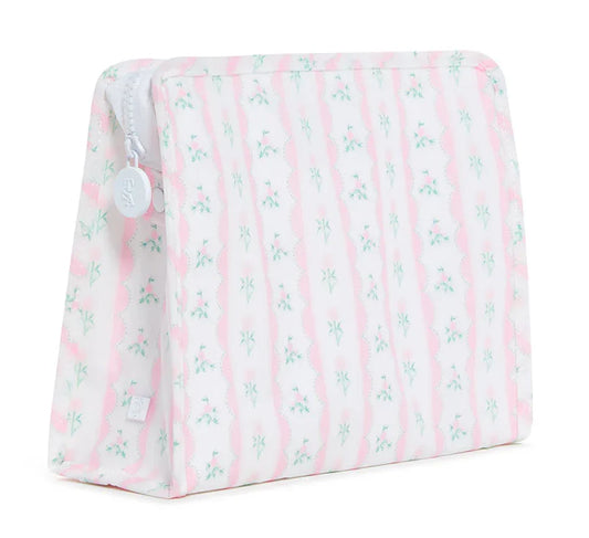 Roadie Large Zip Pouch, Ribbon Floral Pink