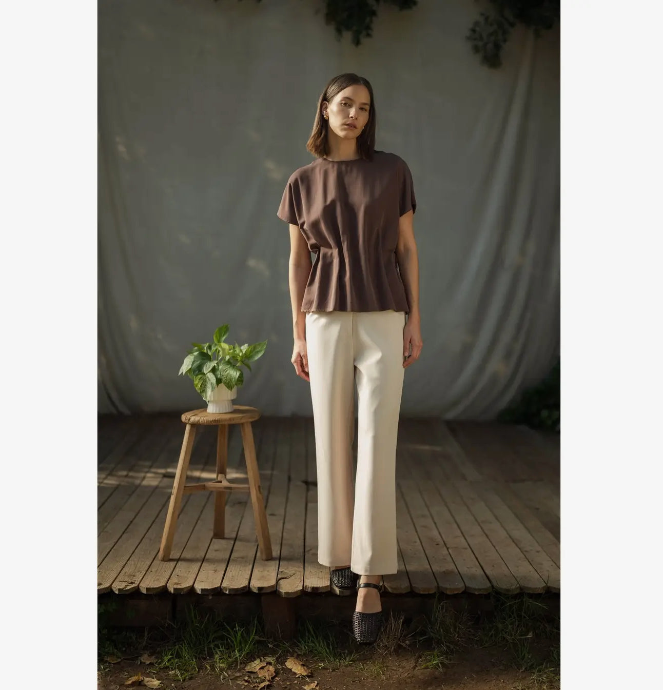 Piper Pintuck Blouse, Brown