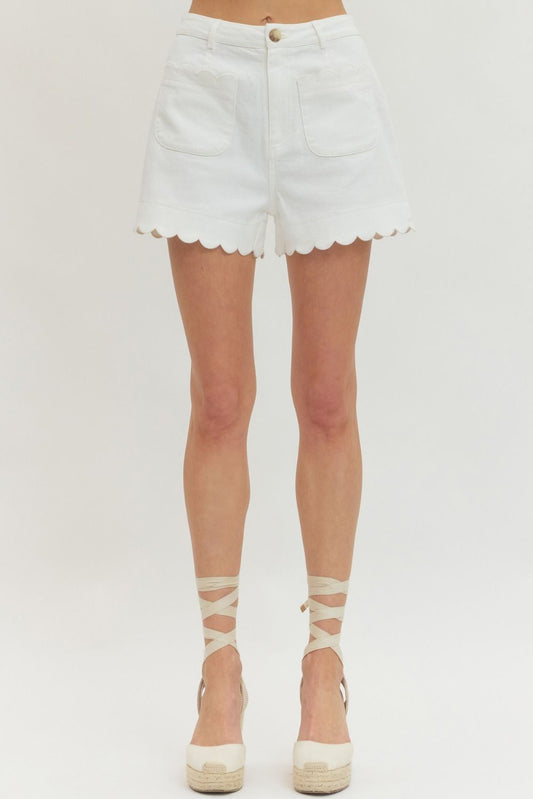 Sophie Scallop Denim Shorts, White