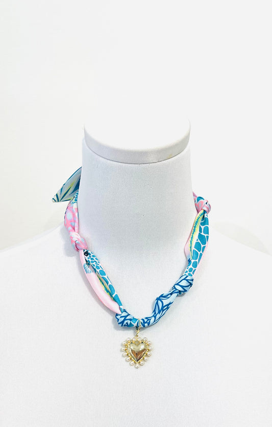 Palm Springs Scarf Necklace, Heart Burst Charm