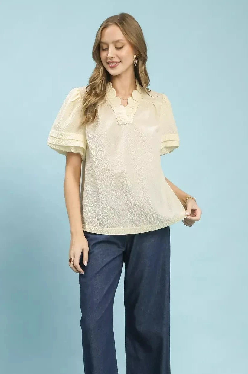 Honeysuckle Fields Puff Sleeve Top, Pale Yellow