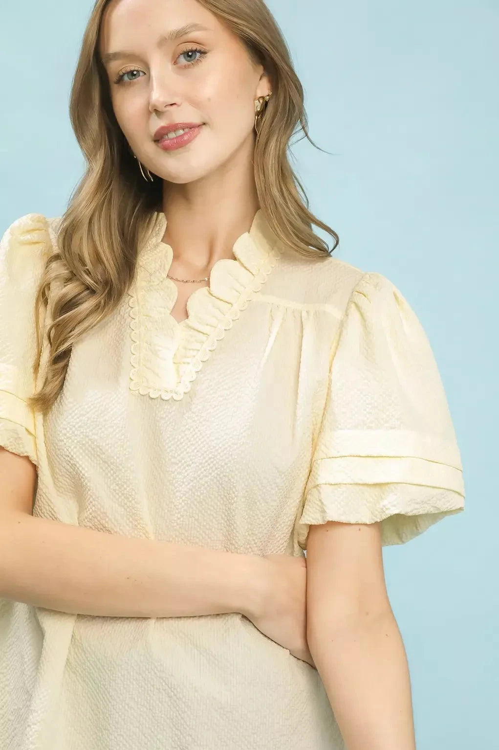 Honeysuckle Fields Puff Sleeve Top, Pale Yellow