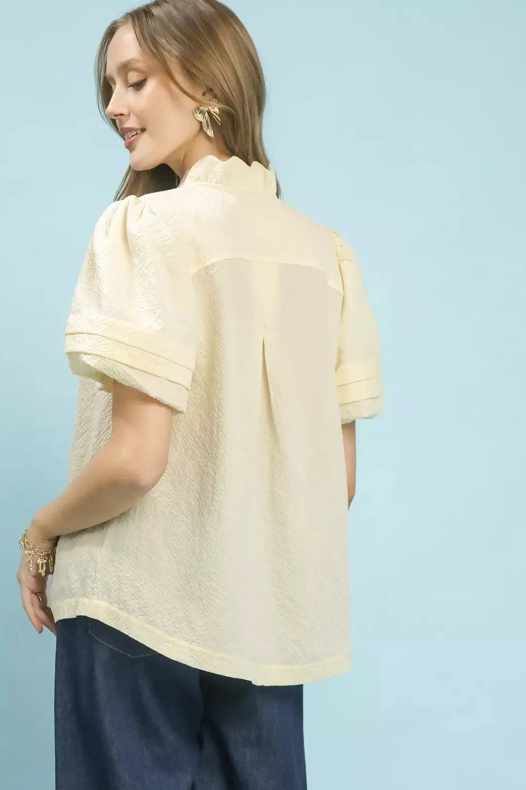 Honeysuckle Fields Puff Sleeve Top, Pale Yellow