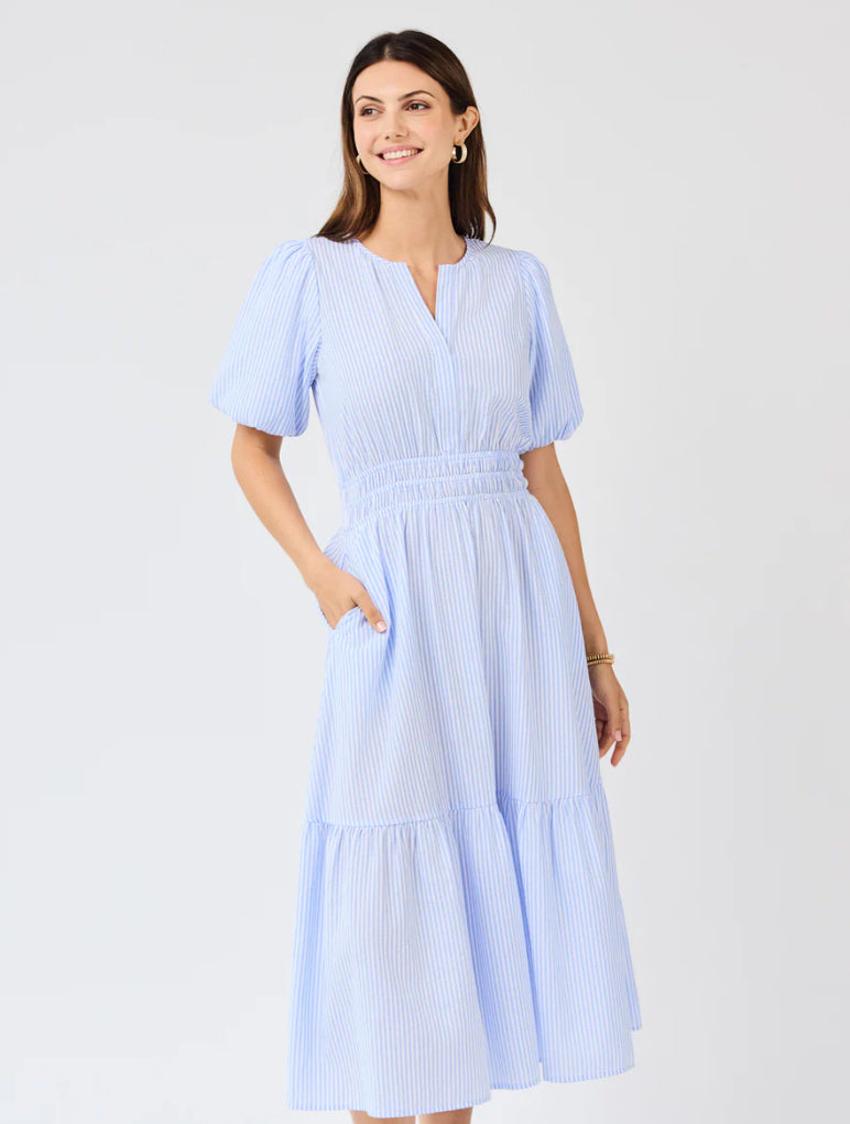 Tracey Dress, Blue and White Seersucker