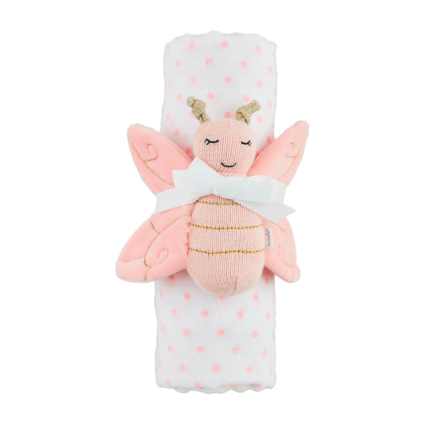 Pink Dot Swaddle and Butterfly Rattle Set