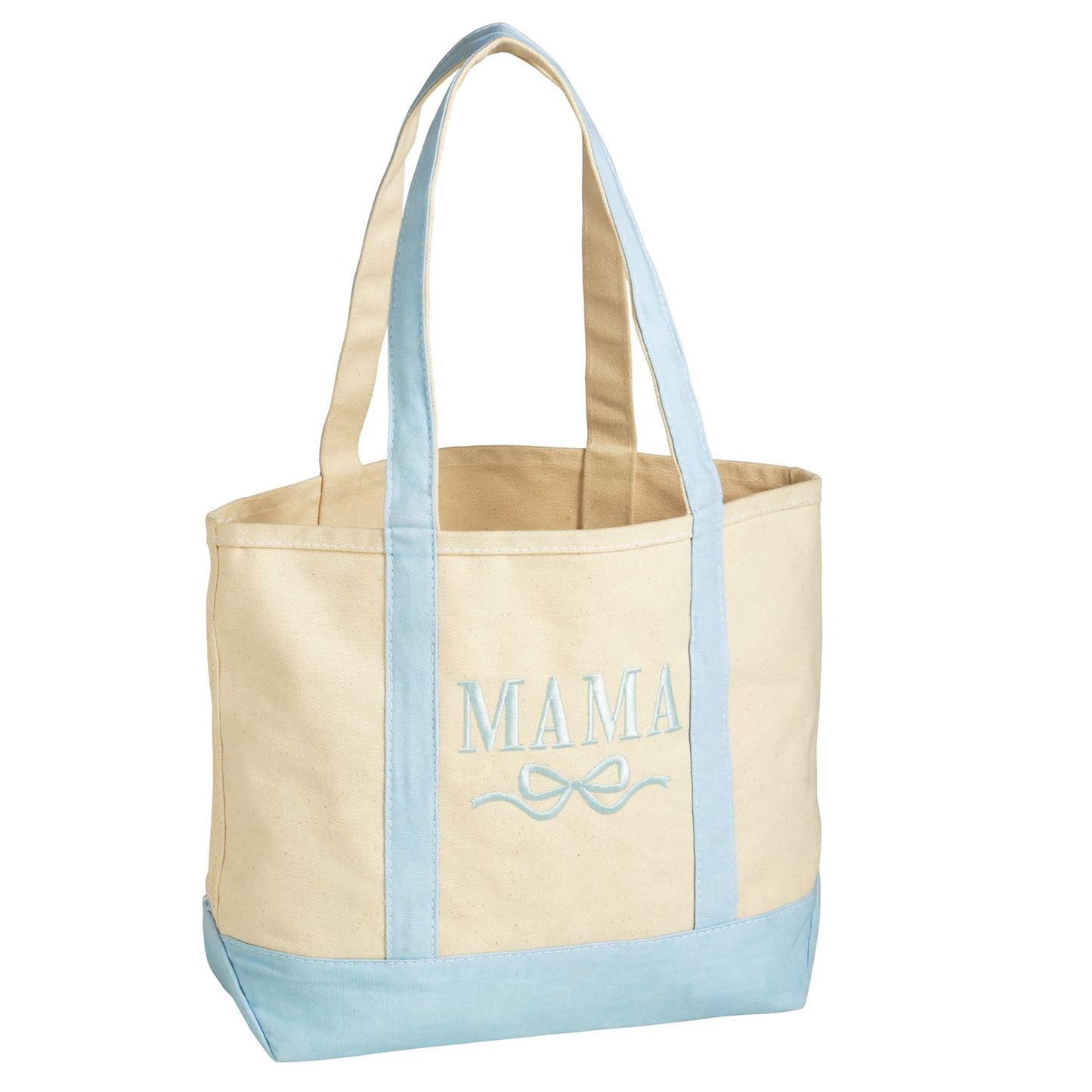 Embroidered Mama Canvas Tote, Blue