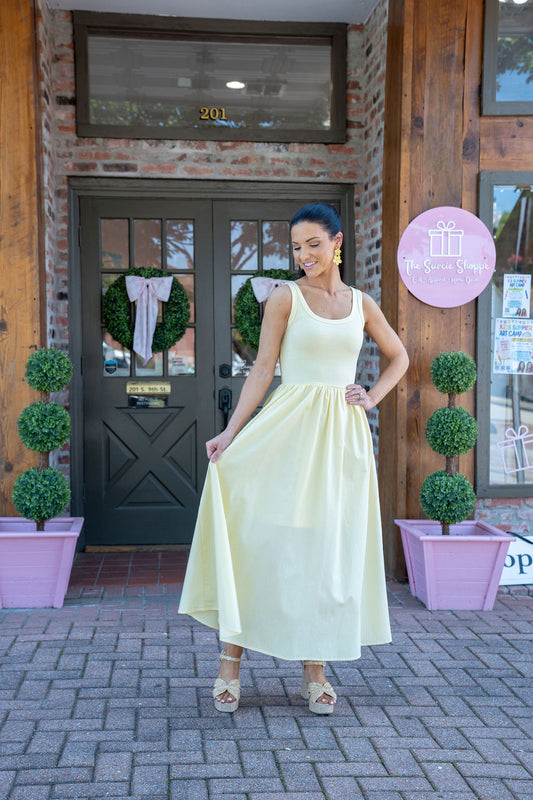 Sunshine Stroll Midi Dress, Pale Yellow