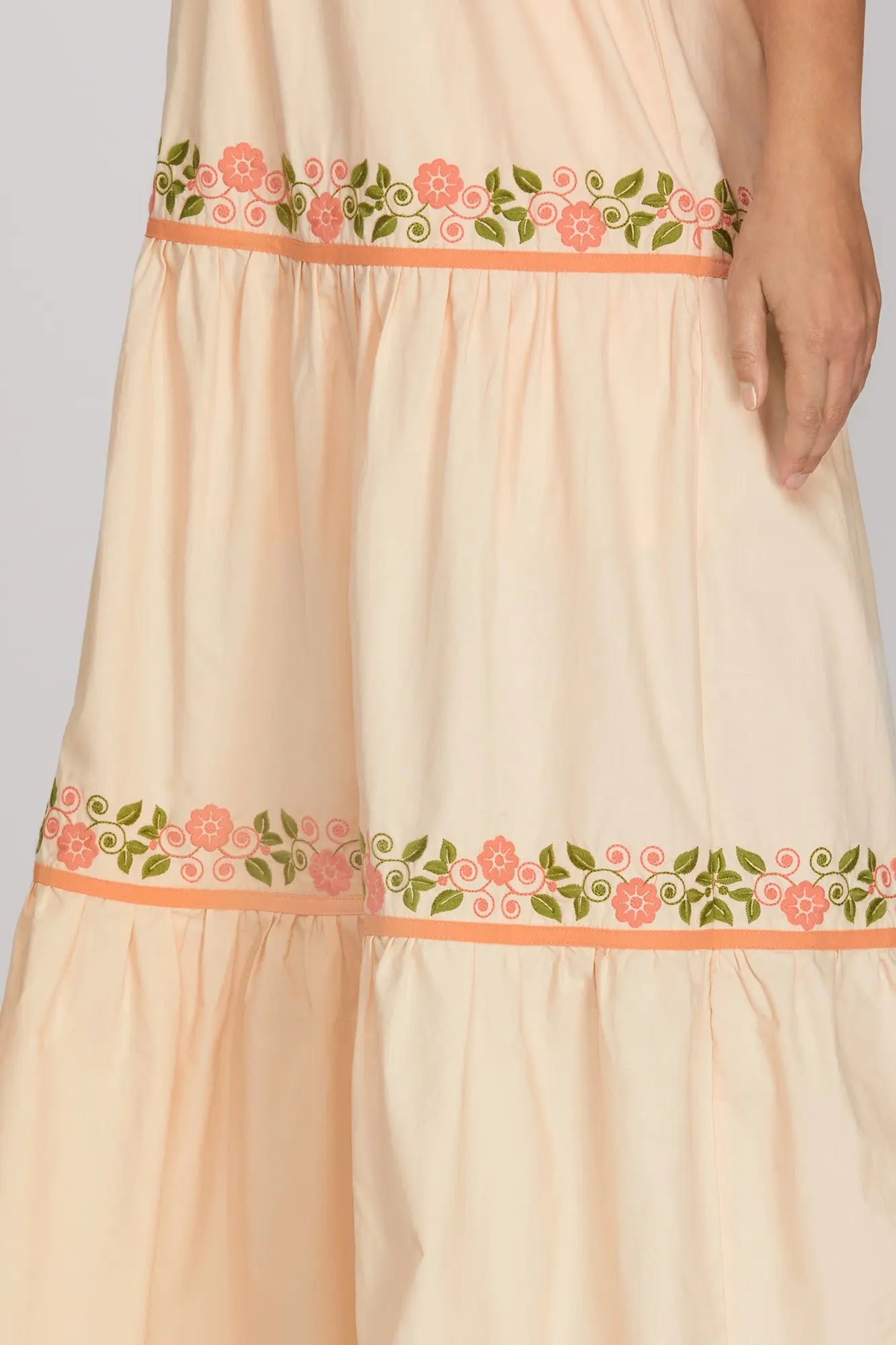 Peach Blossom Embroidered Midi Dress