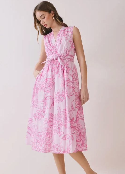 Fresh Picked Floral Front Tie Midi Dress